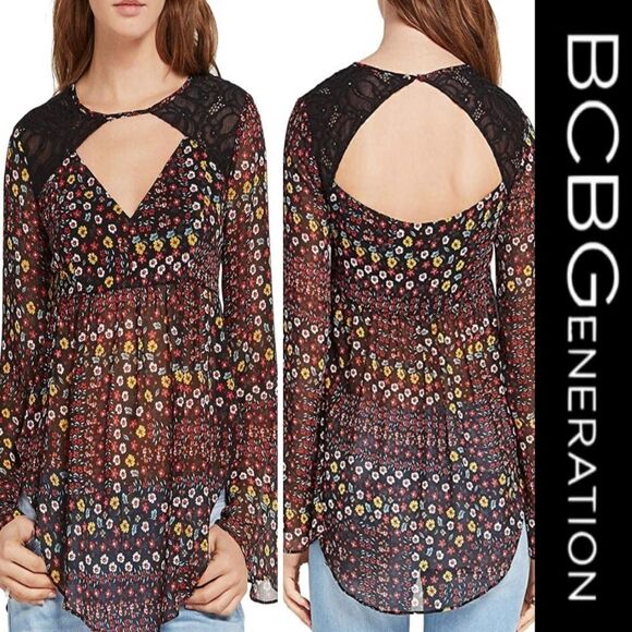 BCBGeneration Lace Yoke Bell Sleeve Top - Picture 1 of 11